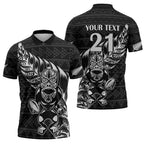 New Zealand Rugby Warrior Custom Zipper Polo Shirt Black Fern Taniko Motif - Aussie Hoodie