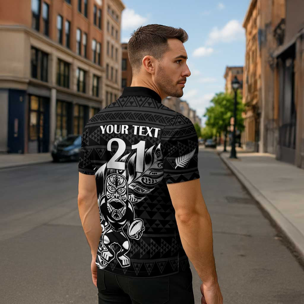 New Zealand Rugby Warrior Custom Zipper Polo Shirt Black Fern Taniko Motif - Aussie Hoodie