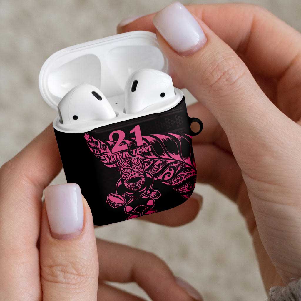 New Zealand Rugby Warrior Custom AirPods Case Pink Fern Taniko Motif - Aussie Hoodie