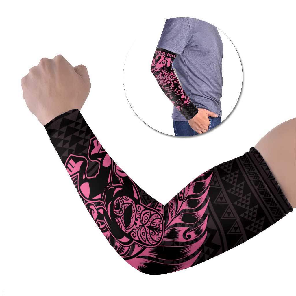 New Zealand Rugby Warrior Custom Arm Sleeves Pink Fern Taniko Motif - Aussie Hoodie