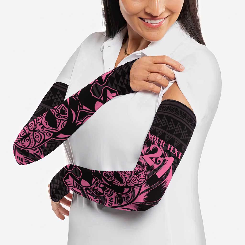 New Zealand Rugby Warrior Custom Arm Sleeves Pink Fern Taniko Motif - Aussie Hoodie