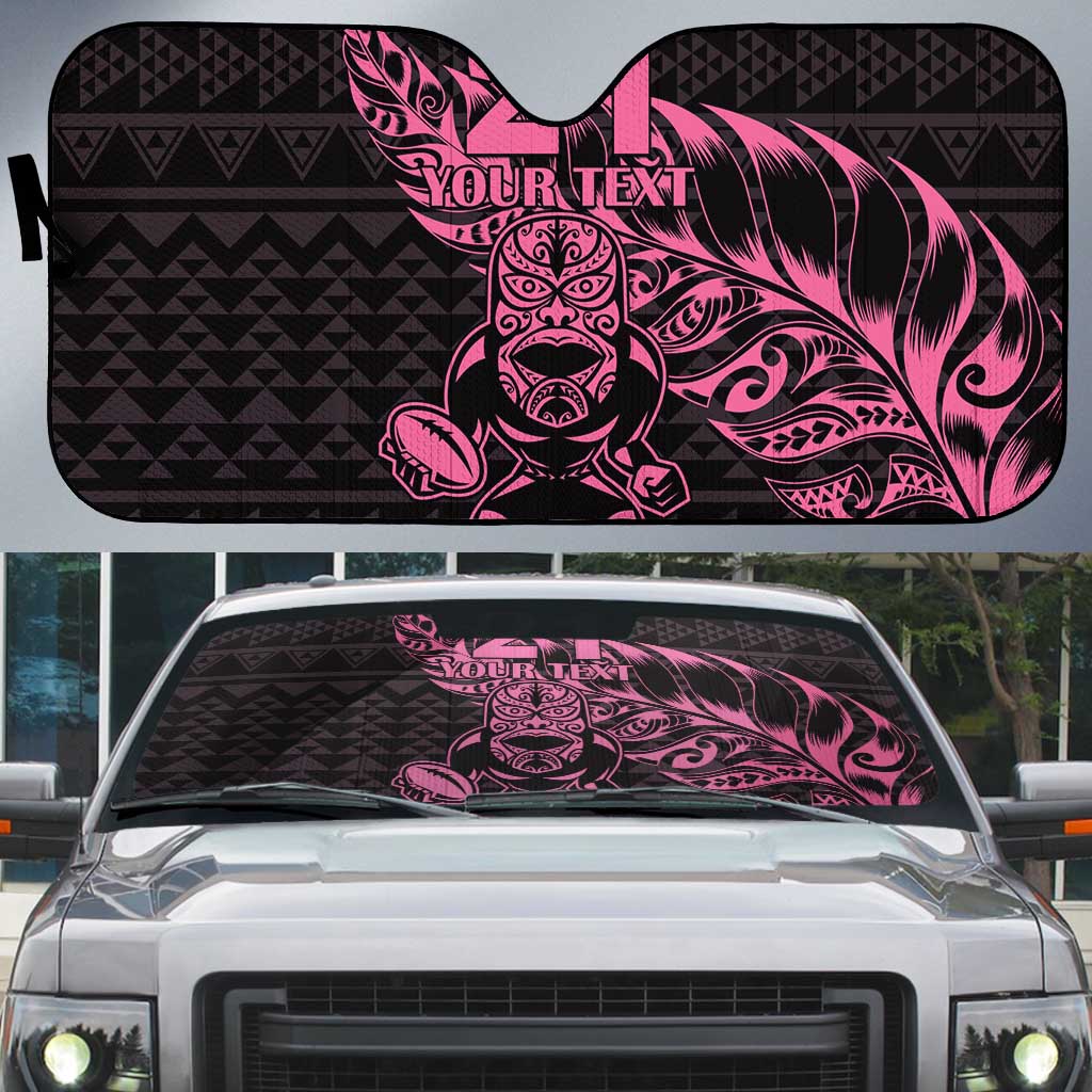 New Zealand Rugby Warrior Custom Auto Sun Shade Pink Fern Taniko Motif - Aussie Hoodie