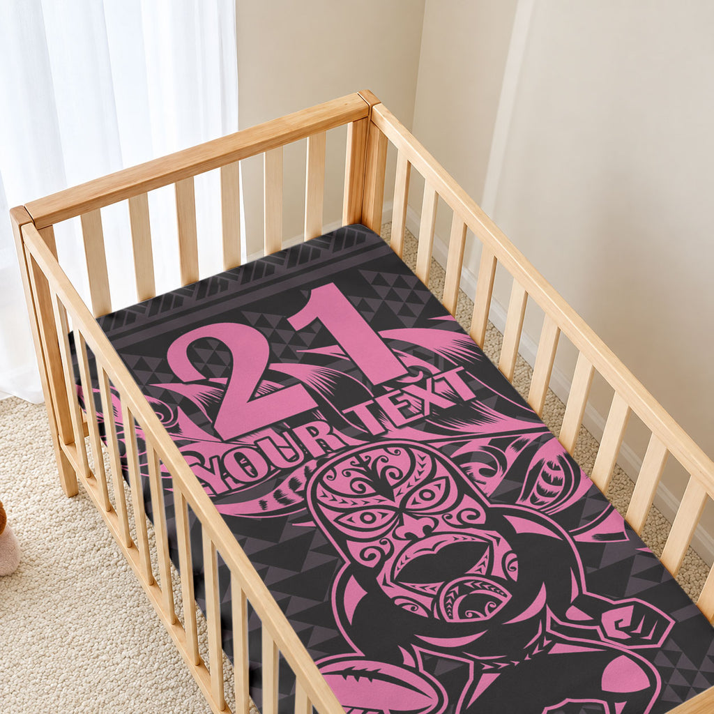 New Zealand Maori Rugby Warrior Custom Baby Bed Cover Pink Fern Taniko Motif