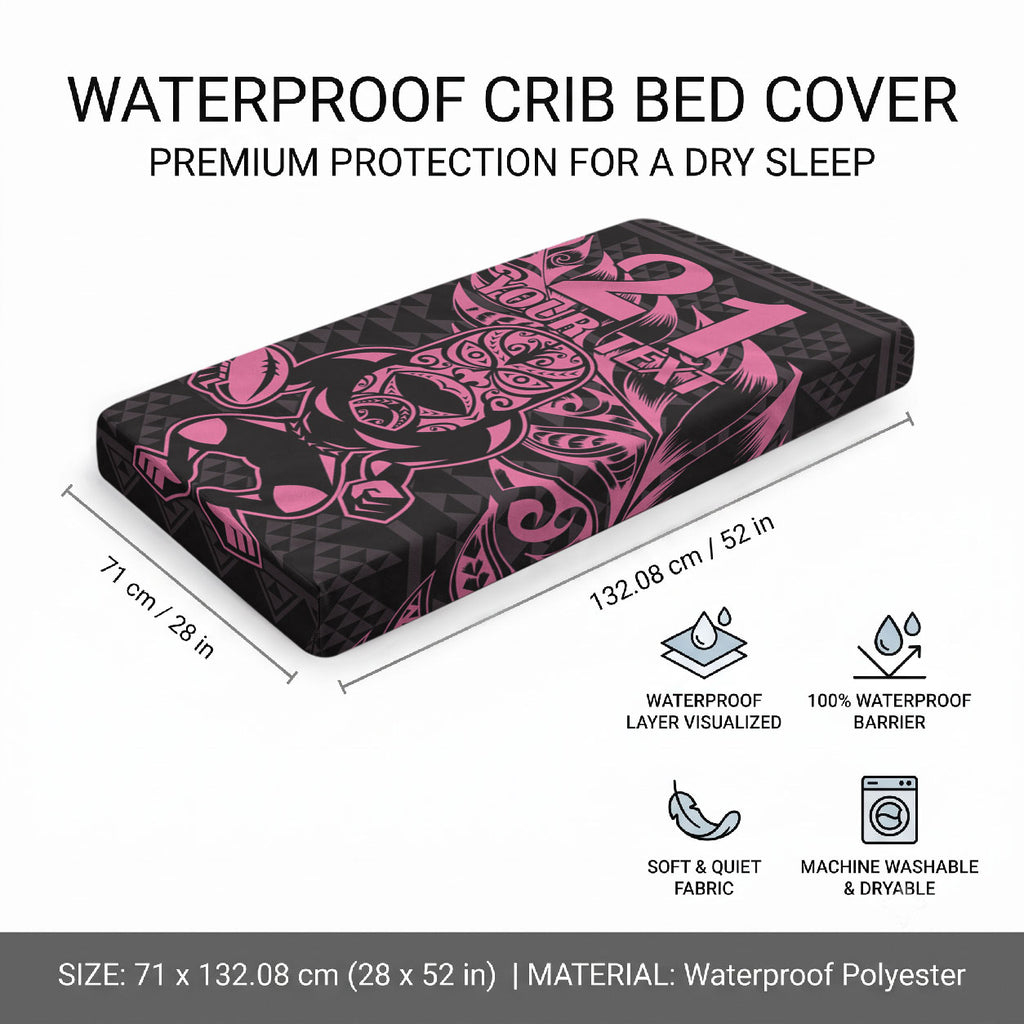 New Zealand Maori Rugby Warrior Custom Baby Bed Cover Pink Fern Taniko Motif