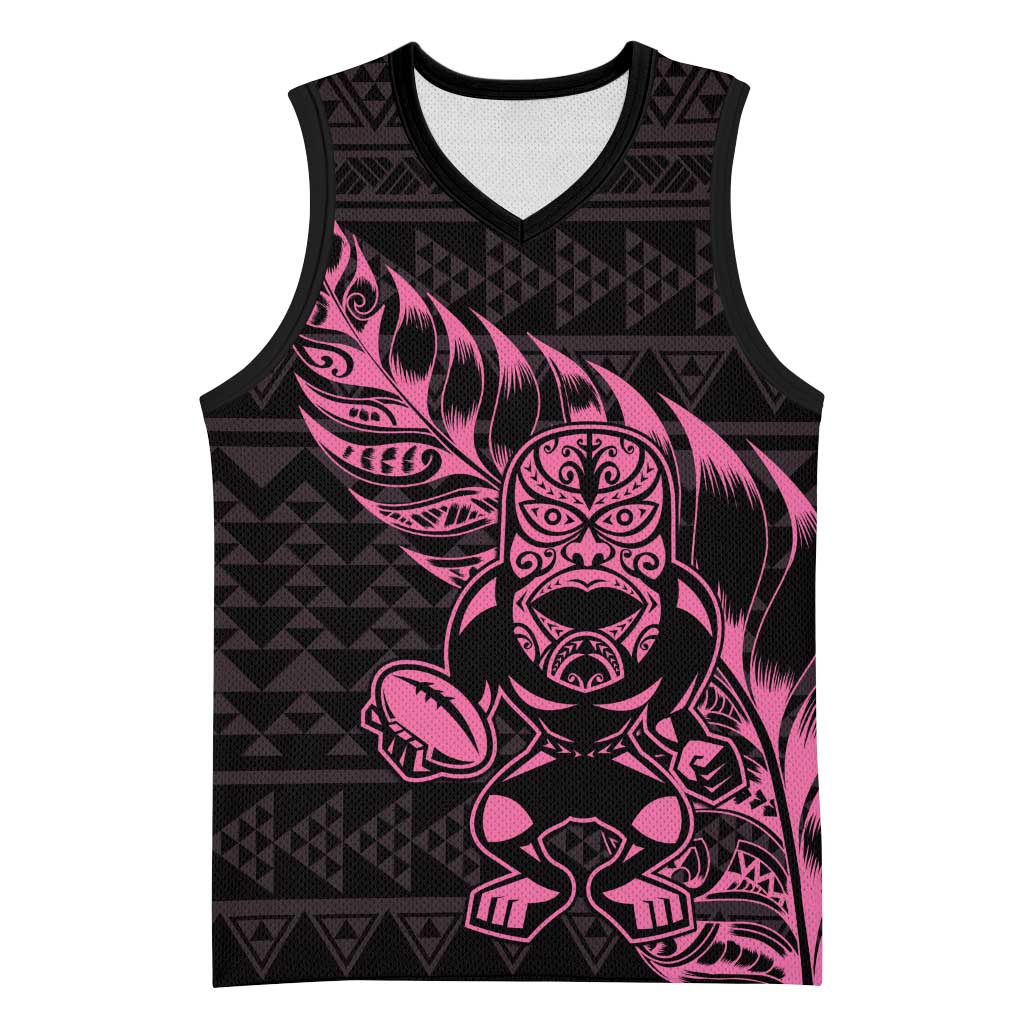 New Zealand Rugby Warrior Custom Basketball Jersey Pink Fern Taniko Motif - Aussie Hoodie