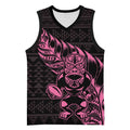 New Zealand Rugby Warrior Custom Basketball Jersey Pink Fern Taniko Motif - Aussie Hoodie