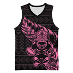 New Zealand Rugby Warrior Custom Basketball Jersey Pink Fern Taniko Motif - Aussie Hoodie