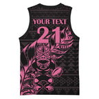 New Zealand Rugby Warrior Custom Basketball Jersey Pink Fern Taniko Motif - Aussie Hoodie