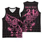 New Zealand Rugby Warrior Custom Basketball Jersey Pink Fern Taniko Motif - Aussie Hoodie