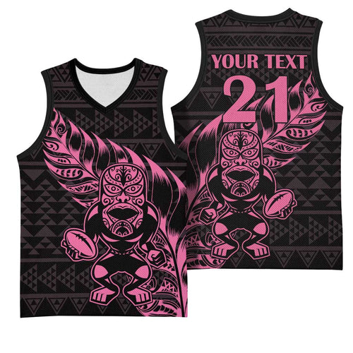 New Zealand Rugby Warrior Custom Basketball Jersey Pink Fern Taniko Motif - Aussie Hoodie