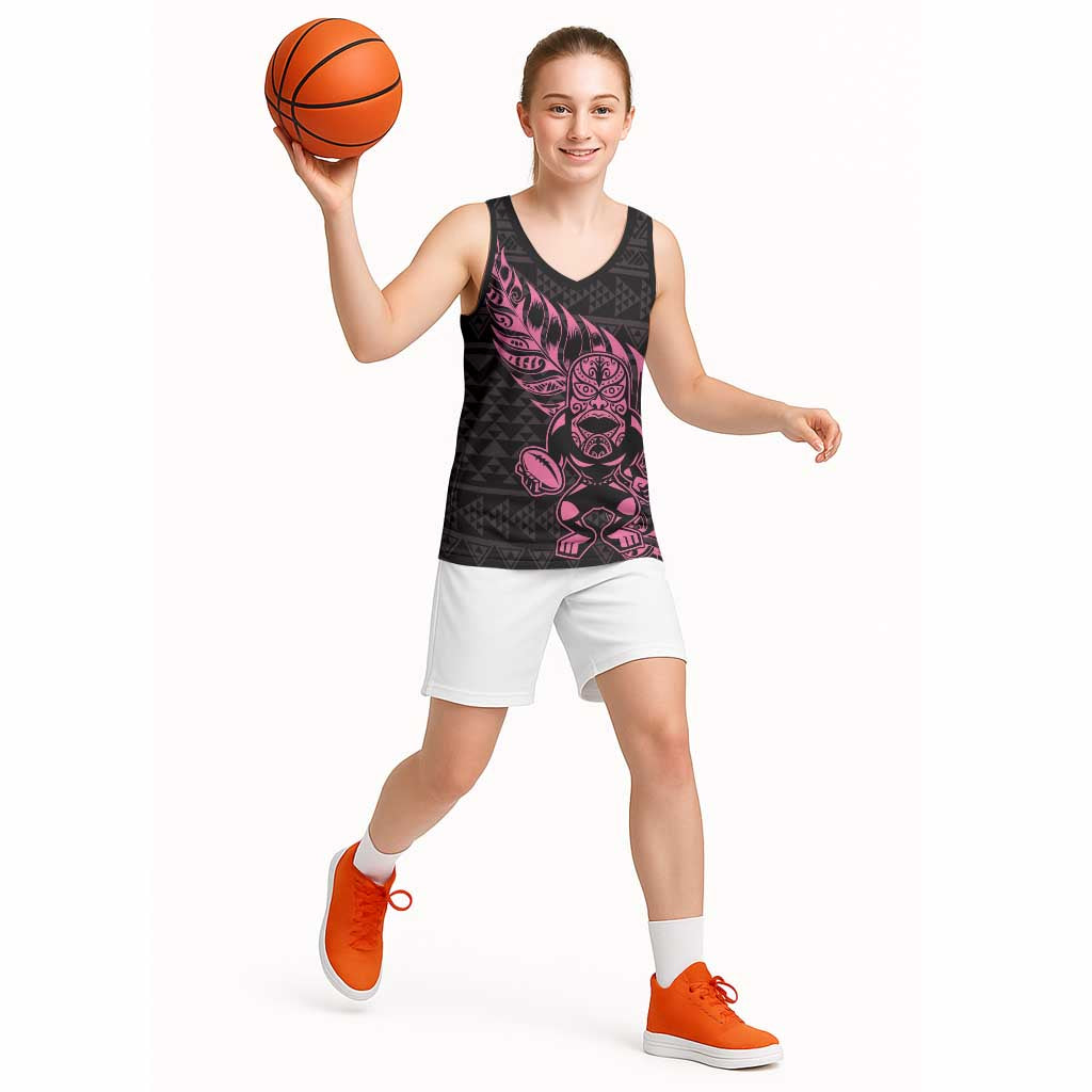 New Zealand Rugby Warrior Custom Basketball Jersey Pink Fern Taniko Motif - Aussie Hoodie