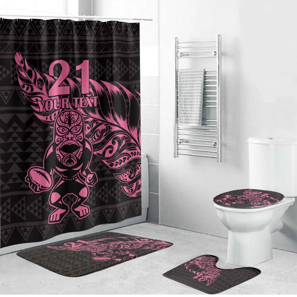 New Zealand Rugby Warrior Custom Bathroom Set Pink Fern Taniko Motif - Aussie Hoodie