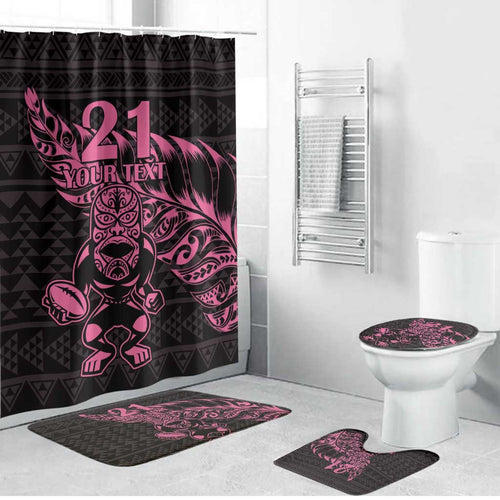 New Zealand Rugby Warrior Custom Bathroom Set Pink Fern Taniko Motif - Aussie Hoodie