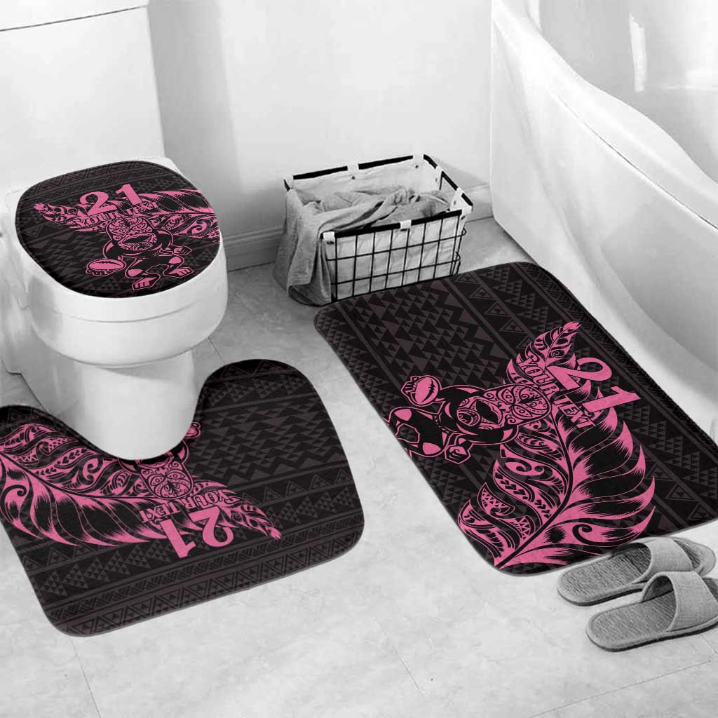 New Zealand Rugby Warrior Custom Bathroom Set Pink Fern Taniko Motif - Aussie Hoodie