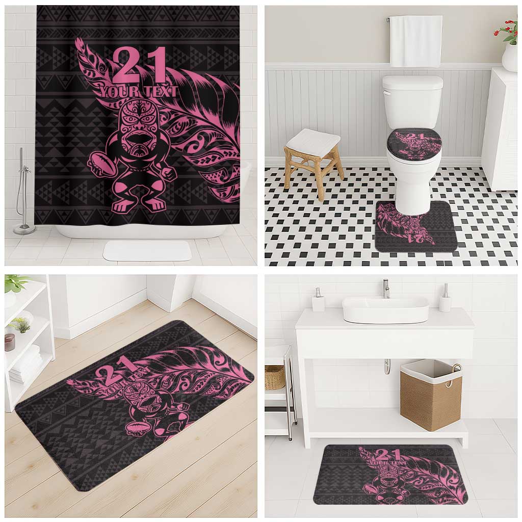 New Zealand Rugby Warrior Custom Bathroom Set Pink Fern Taniko Motif - Aussie Hoodie