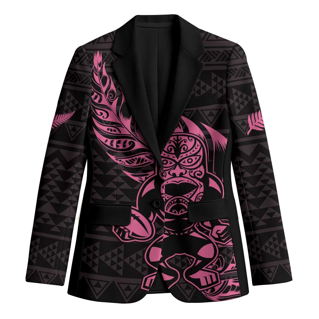 New Zealand Rugby Warrior Custom Blazer Pink Fern Taniko Motif - Aussie Hoodie