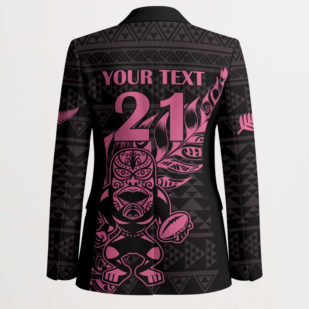 New Zealand Rugby Warrior Custom Blazer Pink Fern Taniko Motif - Aussie Hoodie