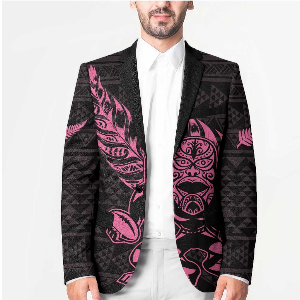 New Zealand Rugby Warrior Custom Blazer Pink Fern Taniko Motif - Aussie Hoodie