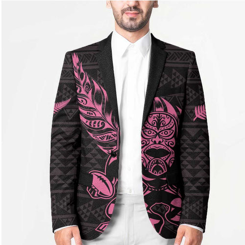New Zealand Rugby Warrior Custom Blazer Pink Fern Taniko Motif - Aussie Hoodie