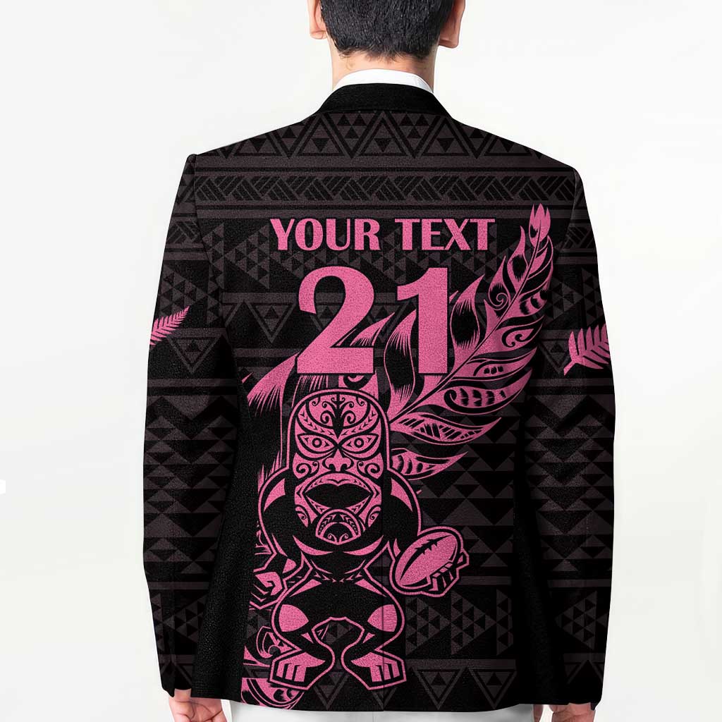 New Zealand Rugby Warrior Custom Blazer Pink Fern Taniko Motif - Aussie Hoodie