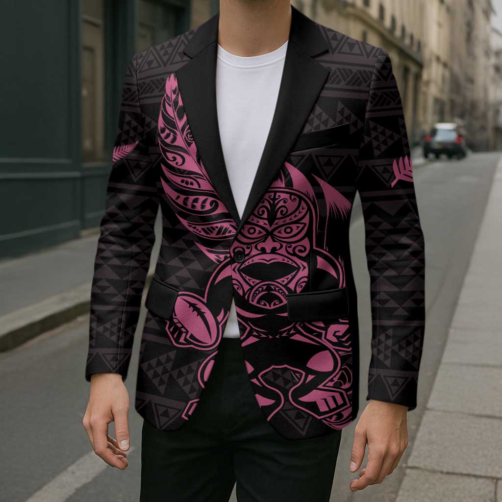 New Zealand Rugby Warrior Custom Blazer Pink Fern Taniko Motif - Aussie Hoodie