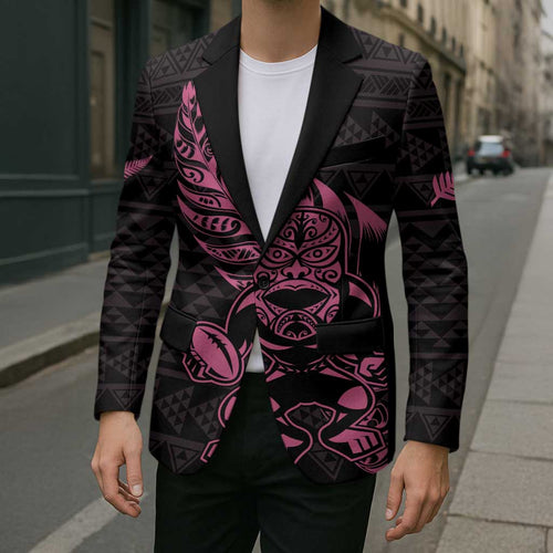 New Zealand Rugby Warrior Custom Blazer Pink Fern Taniko Motif - Aussie Hoodie
