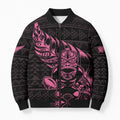 New Zealand Rugby Warrior Custom Bomber Puffer Jacket Pink Fern Taniko Motif - Aussie Hoodie