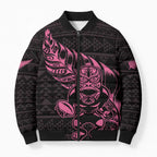 New Zealand Rugby Warrior Custom Bomber Puffer Jacket Pink Fern Taniko Motif - Aussie Hoodie
