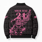 New Zealand Rugby Warrior Custom Bomber Puffer Jacket Pink Fern Taniko Motif - Aussie Hoodie
