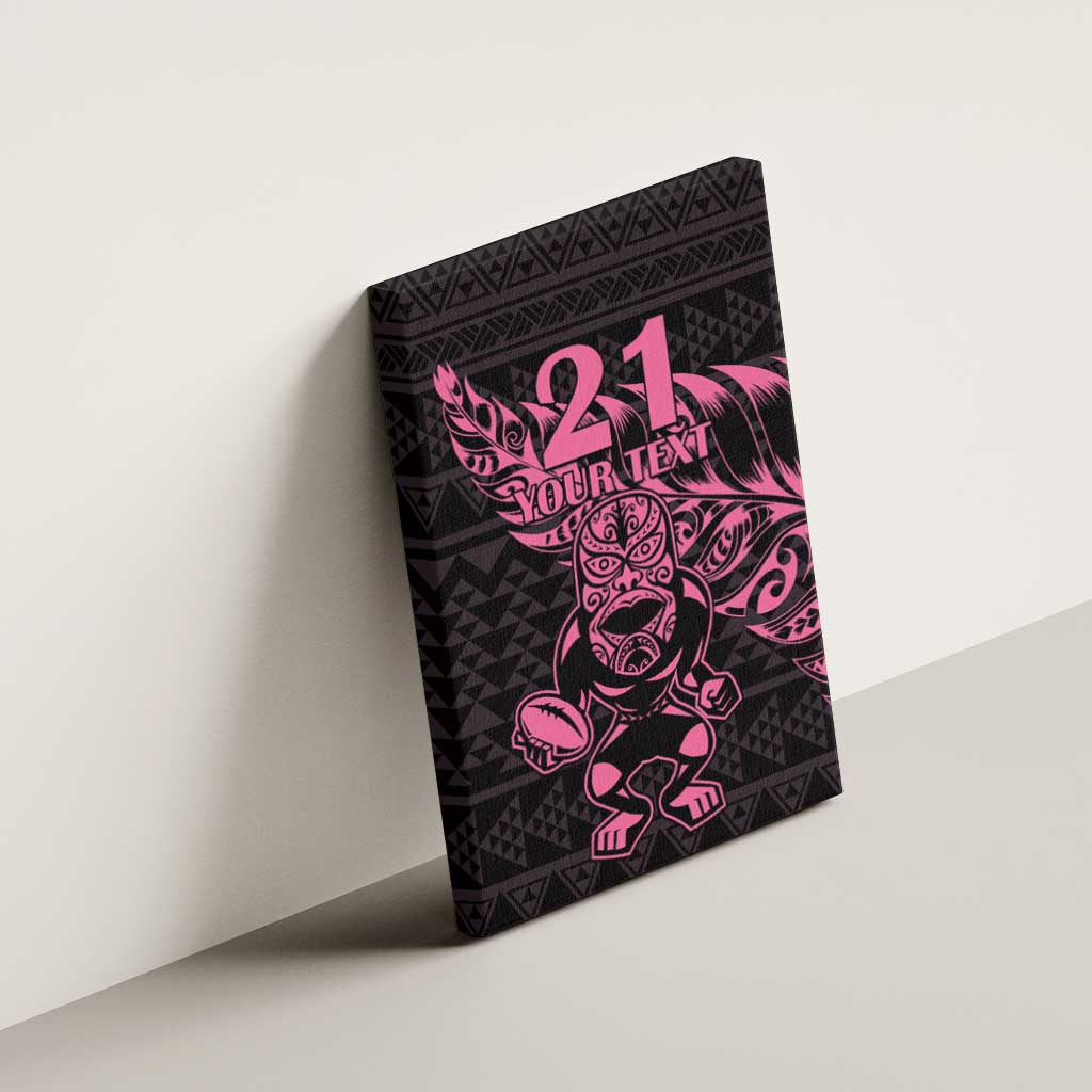 New Zealand Rugby Warrior Custom Canvas Wall Art Pink Fern Taniko Motif