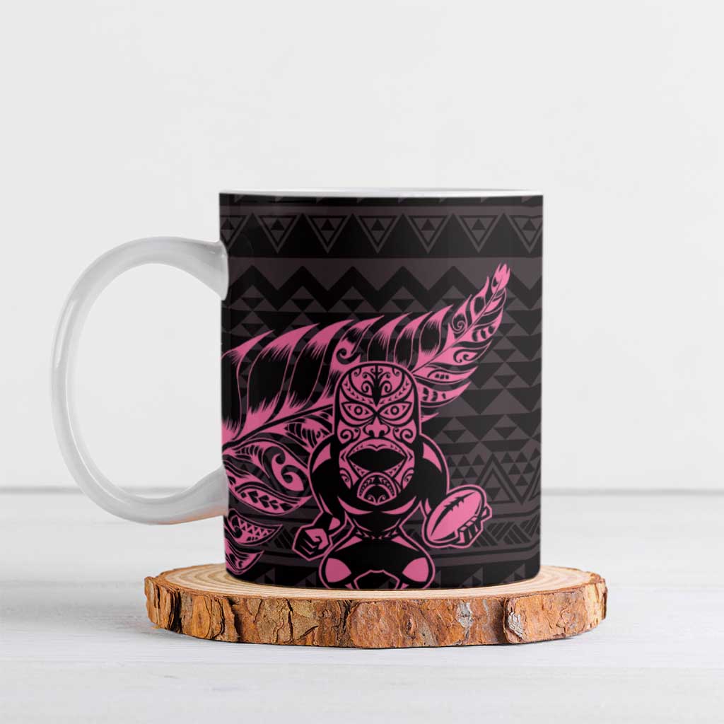 New Zealand Rugby Warrior Custom Ceramic Mug Pink Fern Taniko Motif - Aussie Hoodie