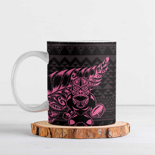New Zealand Rugby Warrior Custom Ceramic Mug Pink Fern Taniko Motif - Aussie Hoodie
