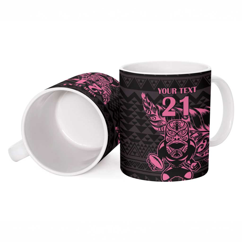 New Zealand Rugby Warrior Custom Ceramic Mug Pink Fern Taniko Motif - Aussie Hoodie