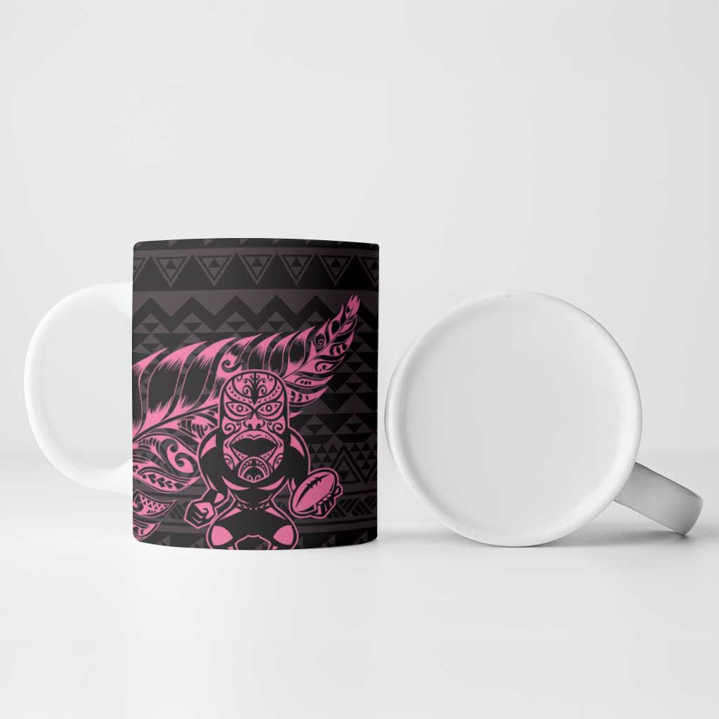 New Zealand Rugby Warrior Custom Ceramic Mug Pink Fern Taniko Motif - Aussie Hoodie