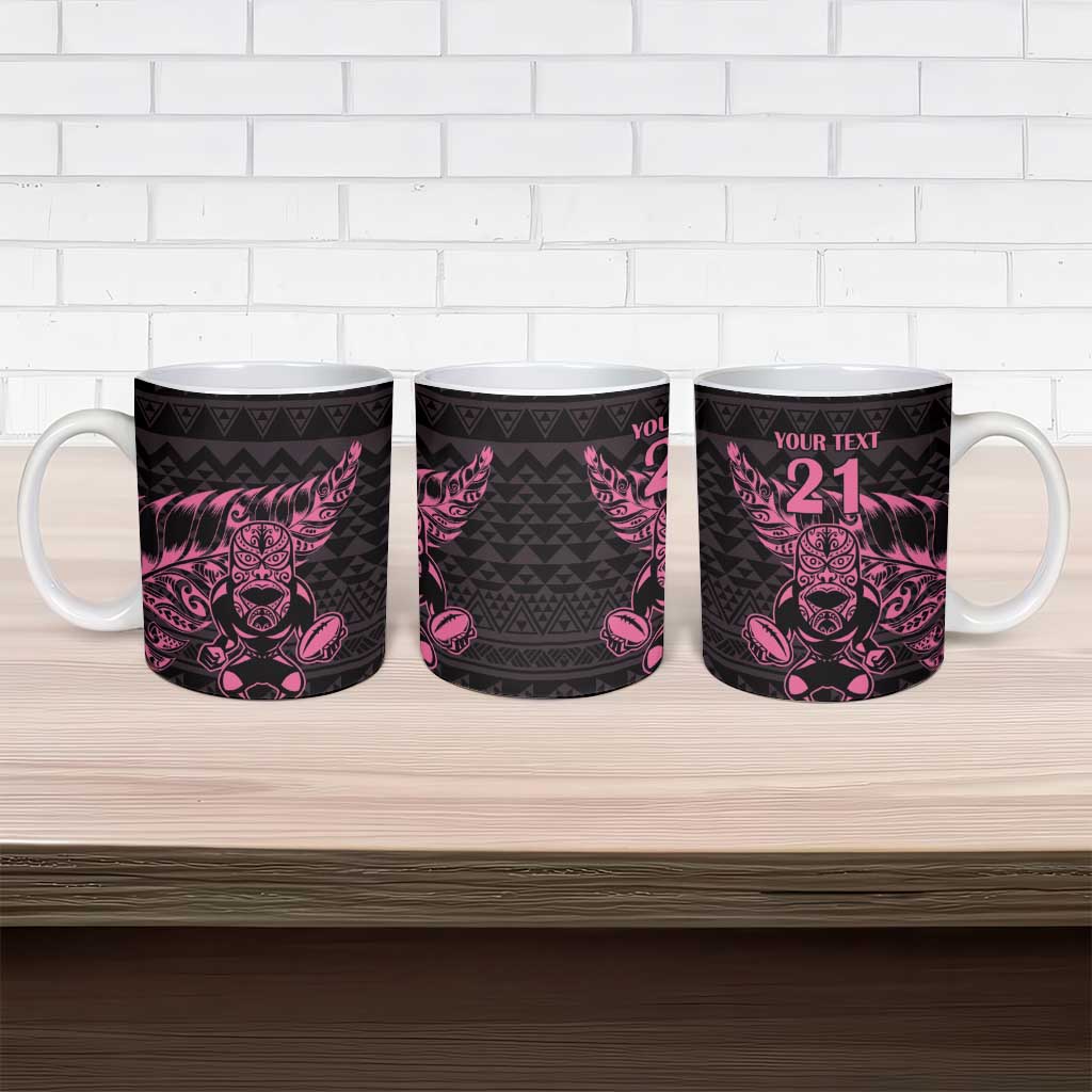 New Zealand Rugby Warrior Custom Ceramic Mug Pink Fern Taniko Motif - Aussie Hoodie