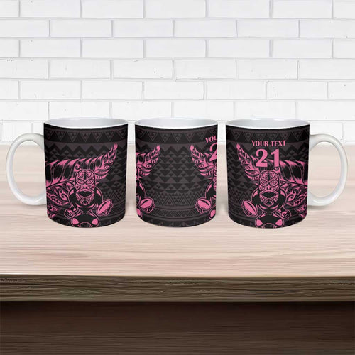 New Zealand Rugby Warrior Custom Ceramic Mug Pink Fern Taniko Motif - Aussie Hoodie
