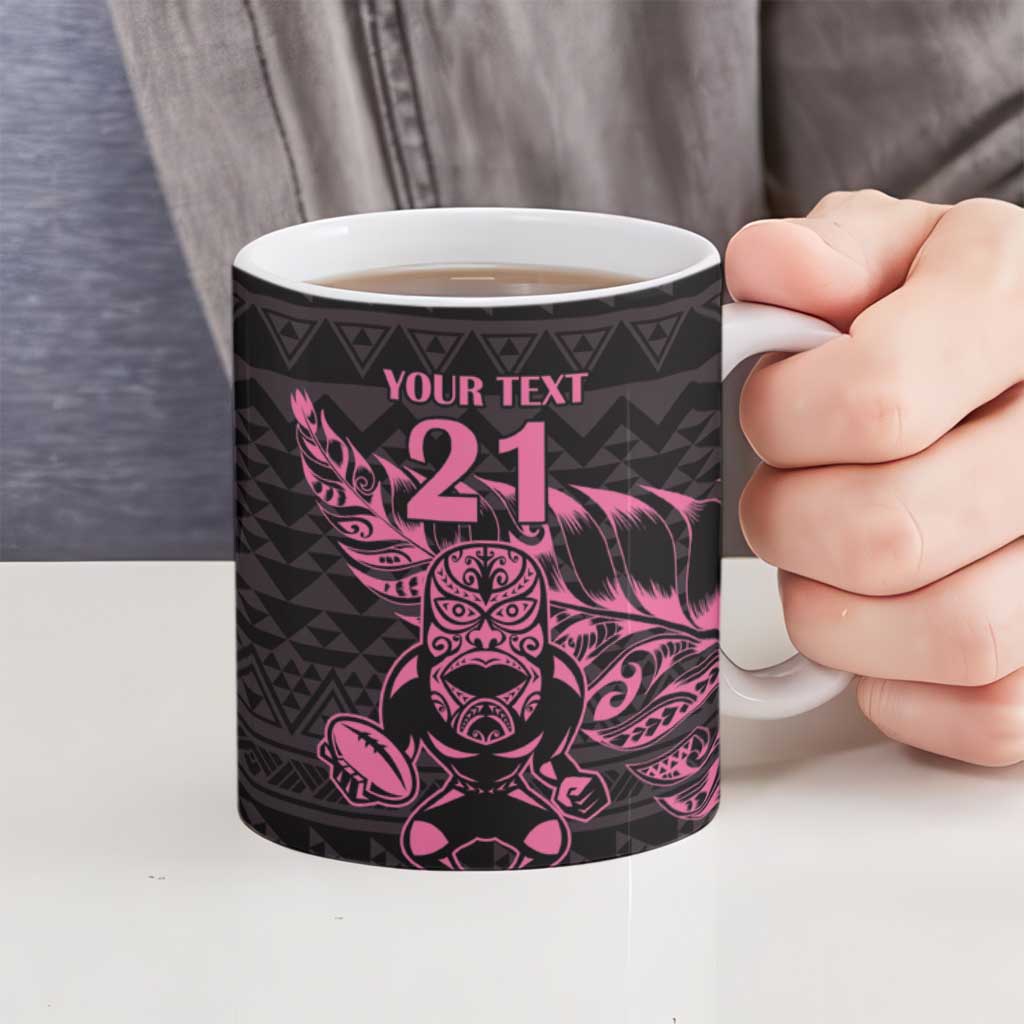 New Zealand Rugby Warrior Custom Ceramic Mug Pink Fern Taniko Motif - Aussie Hoodie
