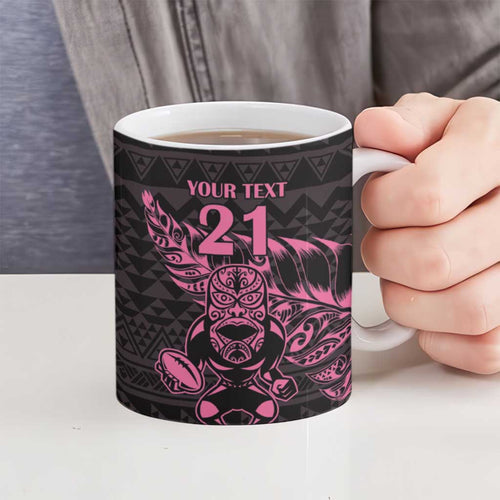 New Zealand Rugby Warrior Custom Ceramic Mug Pink Fern Taniko Motif - Aussie Hoodie