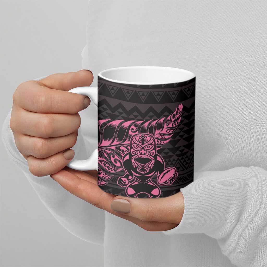 New Zealand Rugby Warrior Custom Ceramic Mug Pink Fern Taniko Motif - Aussie Hoodie