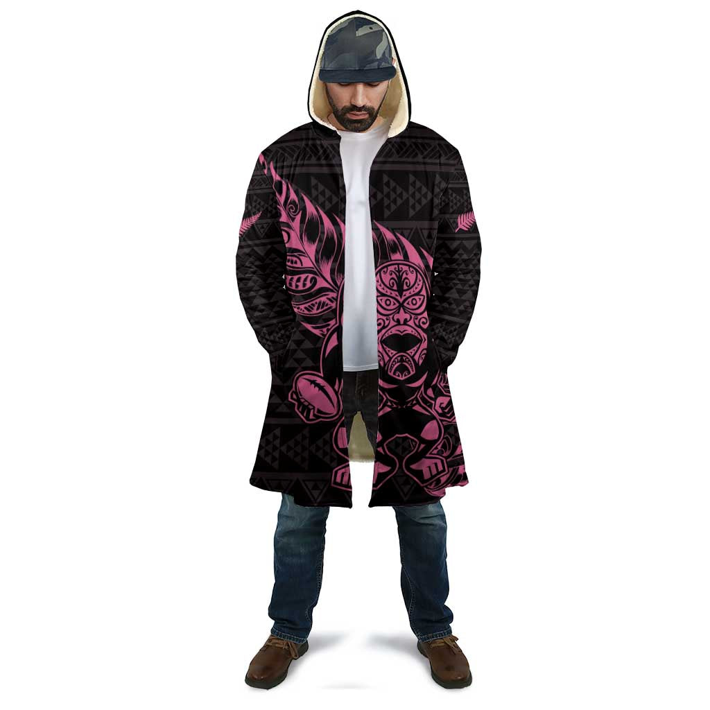 New Zealand Rugby Warrior Custom Cloak Pink Fern Taniko Motif - Aussie Hoodie