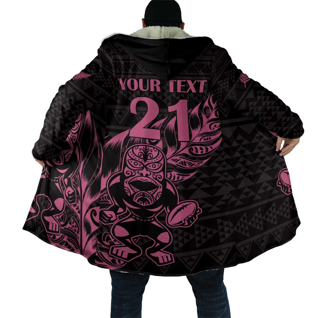 New Zealand Rugby Warrior Custom Cloak Pink Fern Taniko Motif - Aussie Hoodie