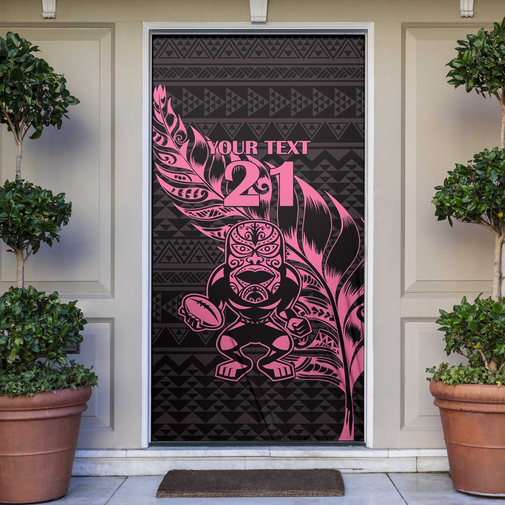 New Zealand Rugby Warrior Custom Door Cover Pink Fern Taniko Motif - Aussie Hoodie