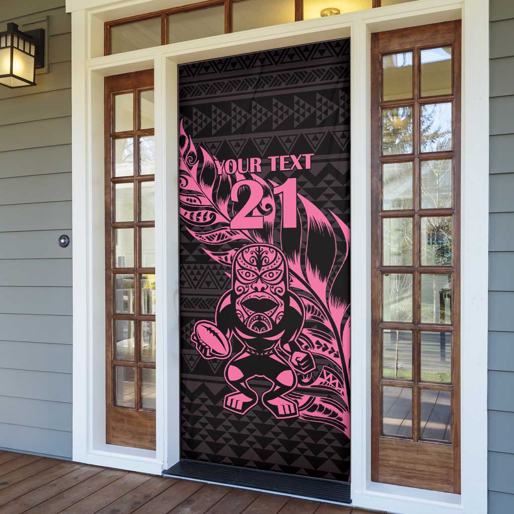 New Zealand Rugby Warrior Custom Door Cover Pink Fern Taniko Motif - Aussie Hoodie