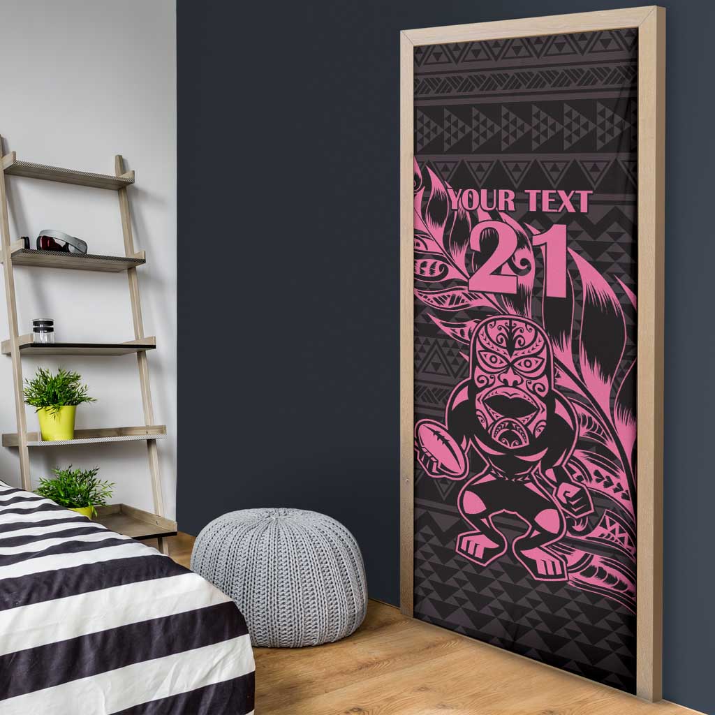 New Zealand Rugby Warrior Custom Door Cover Pink Fern Taniko Motif - Aussie Hoodie