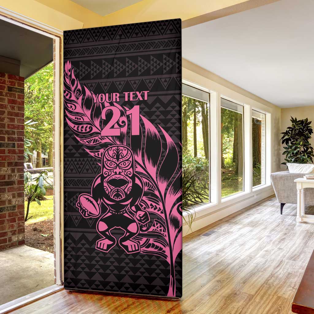 New Zealand Rugby Warrior Custom Door Cover Pink Fern Taniko Motif - Aussie Hoodie