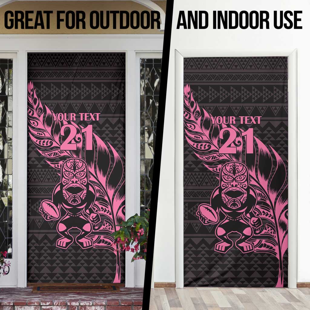 New Zealand Rugby Warrior Custom Door Cover Pink Fern Taniko Motif - Aussie Hoodie
