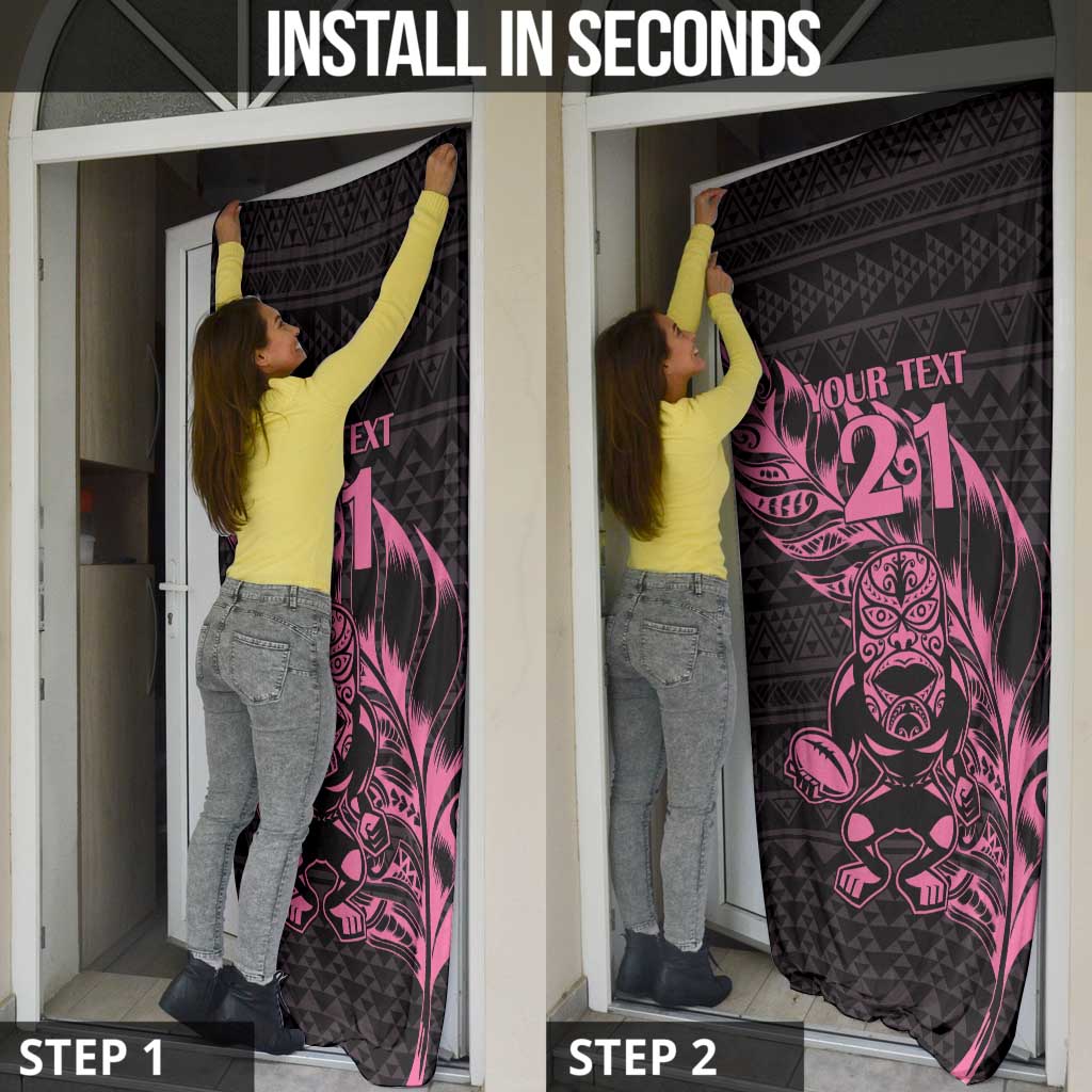 New Zealand Rugby Warrior Custom Door Cover Pink Fern Taniko Motif - Aussie Hoodie