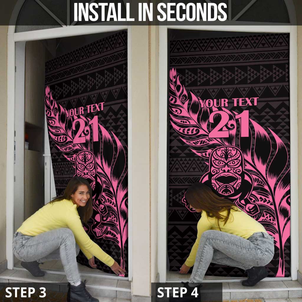New Zealand Rugby Warrior Custom Door Cover Pink Fern Taniko Motif - Aussie Hoodie