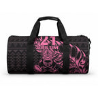 New Zealand Maori Rugby Warrior Custom Duffle Bag Pink Fern Taniko Motif