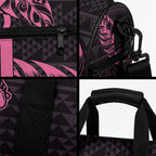 New Zealand Maori Rugby Warrior Custom Duffle Bag Pink Fern Taniko Motif